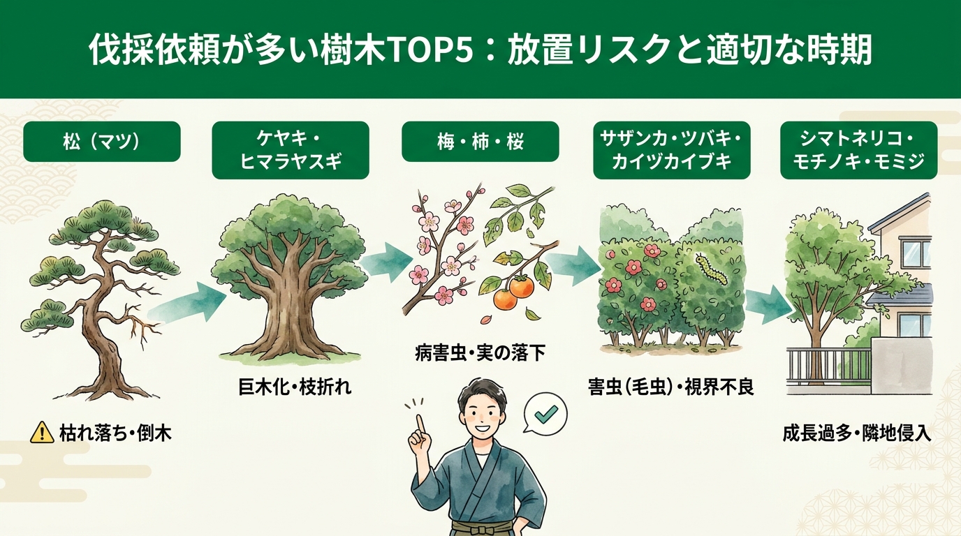 伐採依頼が多い樹木TOP5 放置リスクと適切な時期