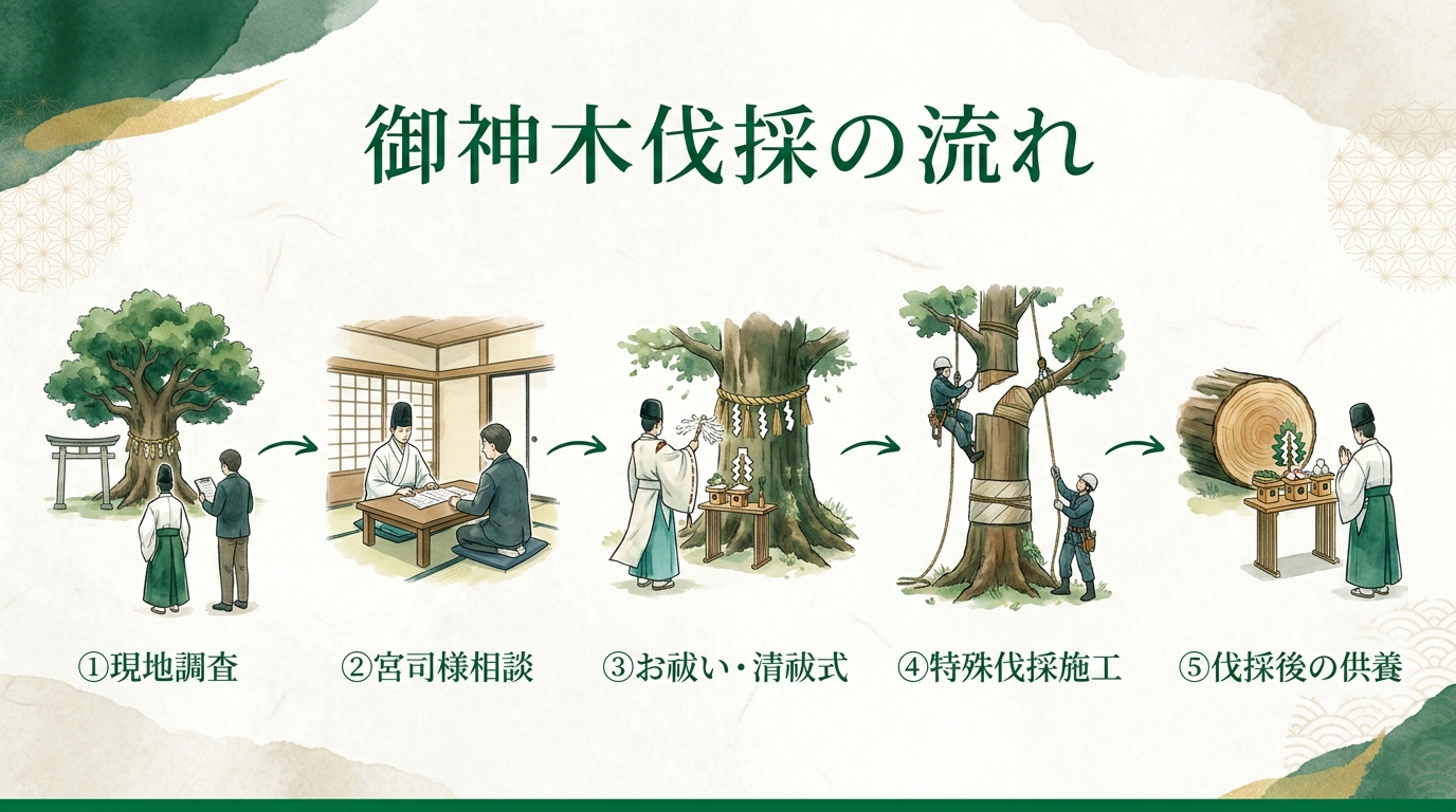 御神木伐採の流れ お祓い・神事手順