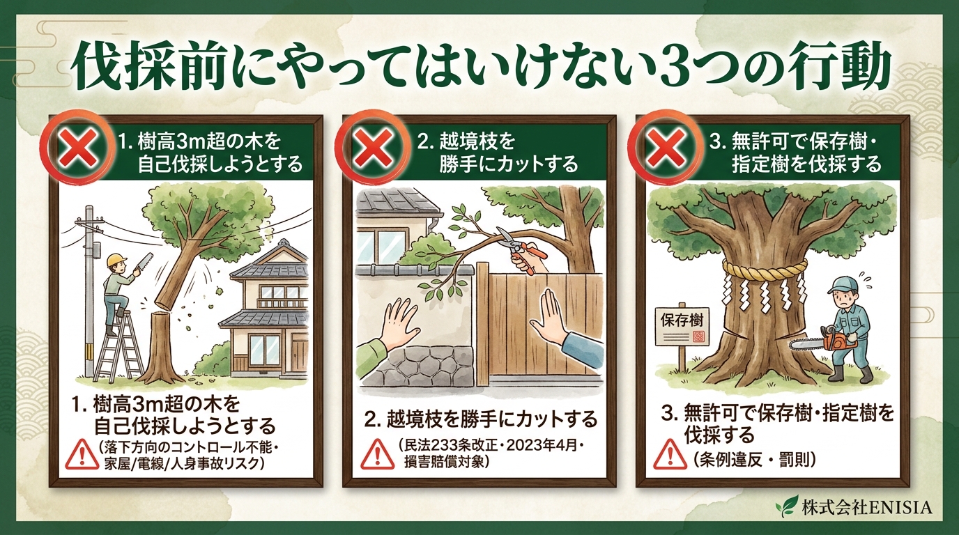 伐採前にやってはいけない3つの行動