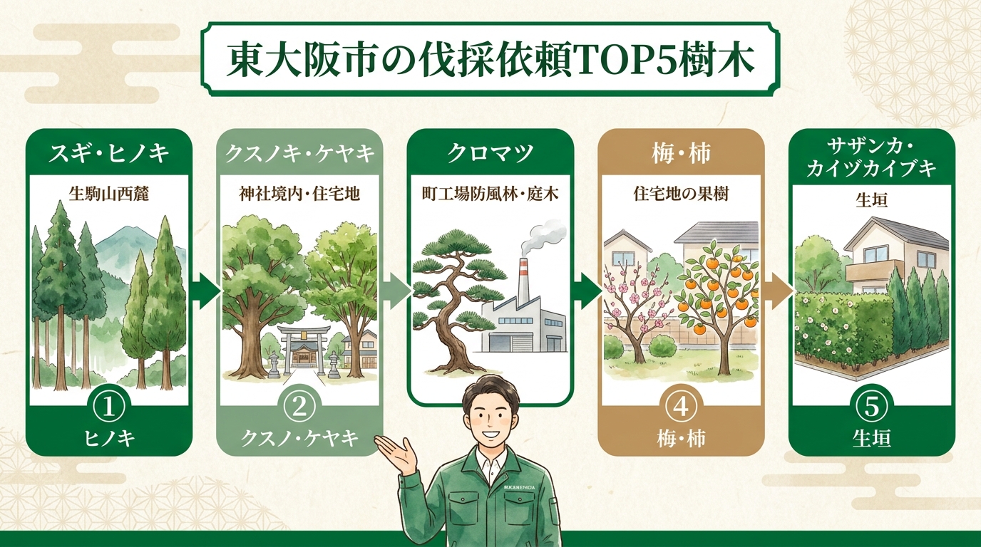 東大阪市の伐採依頼が多い樹木TOP5