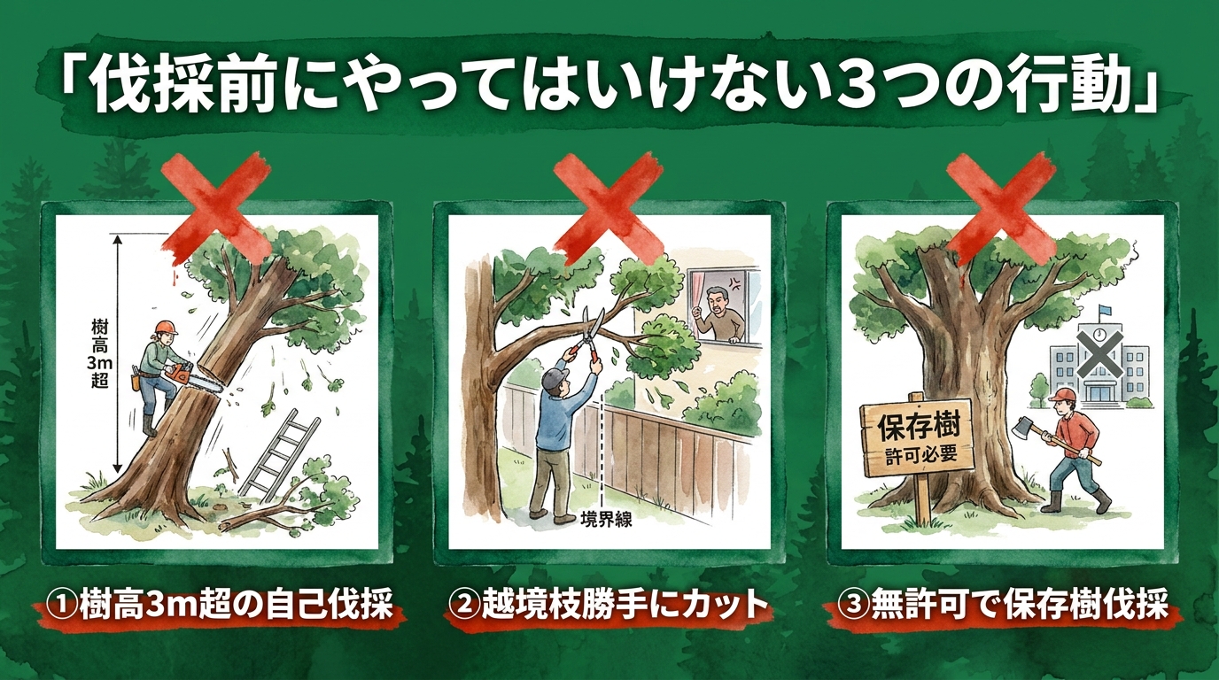 伐採前にやってはいけない3つの行動