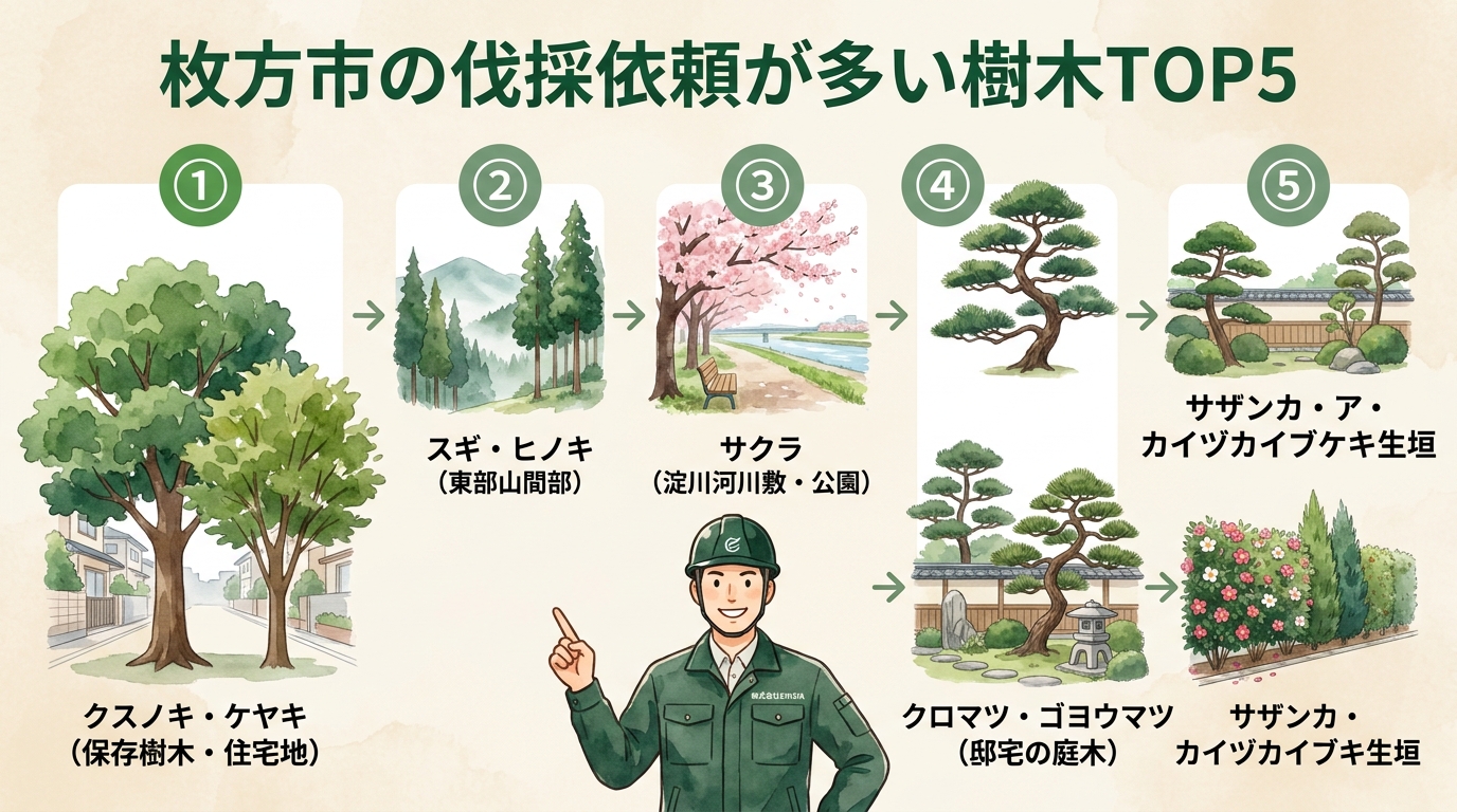枚方市の伐採依頼が多い樹木TOP5