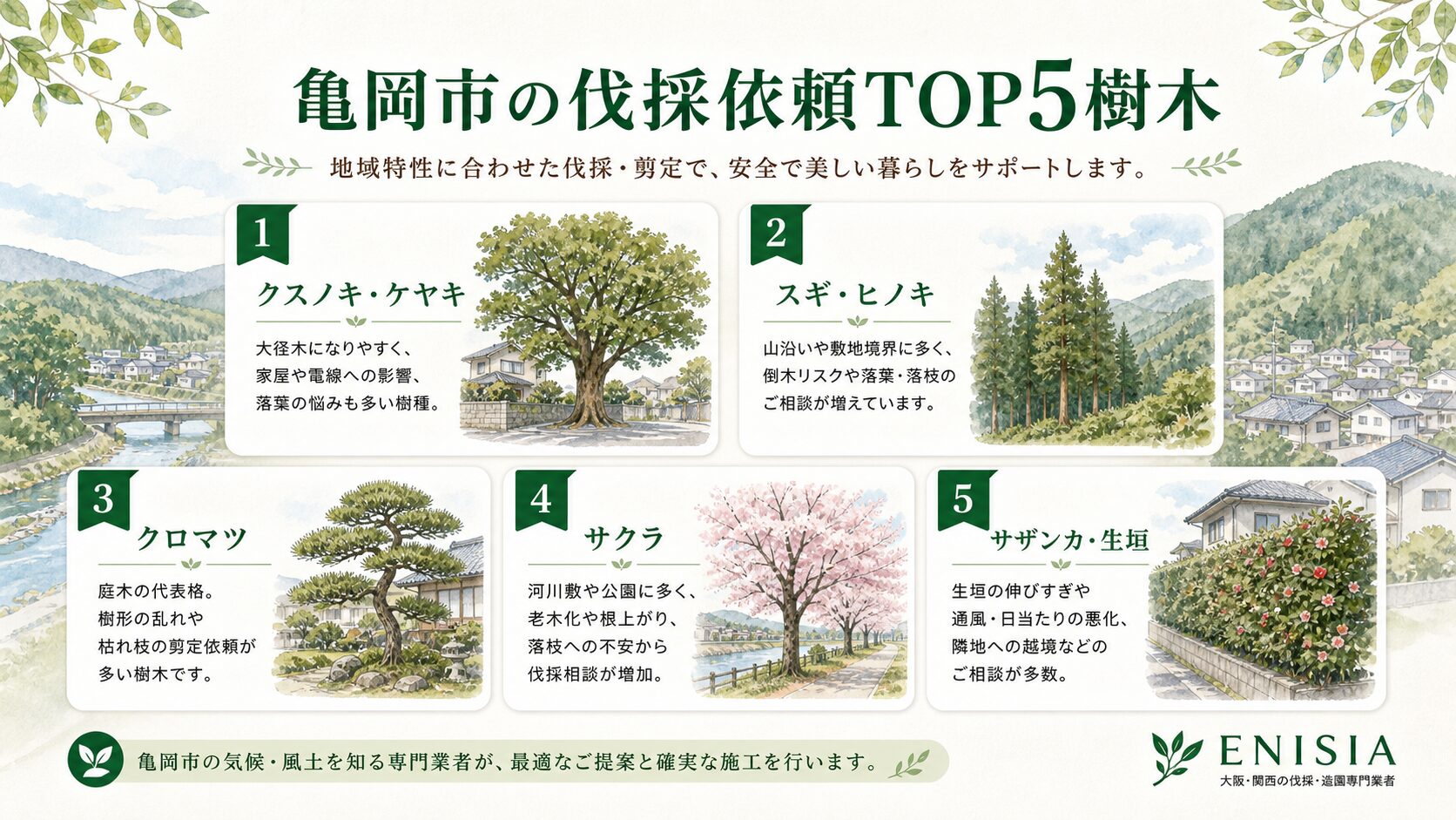 亀岡市の伐採依頼TOP5樹木