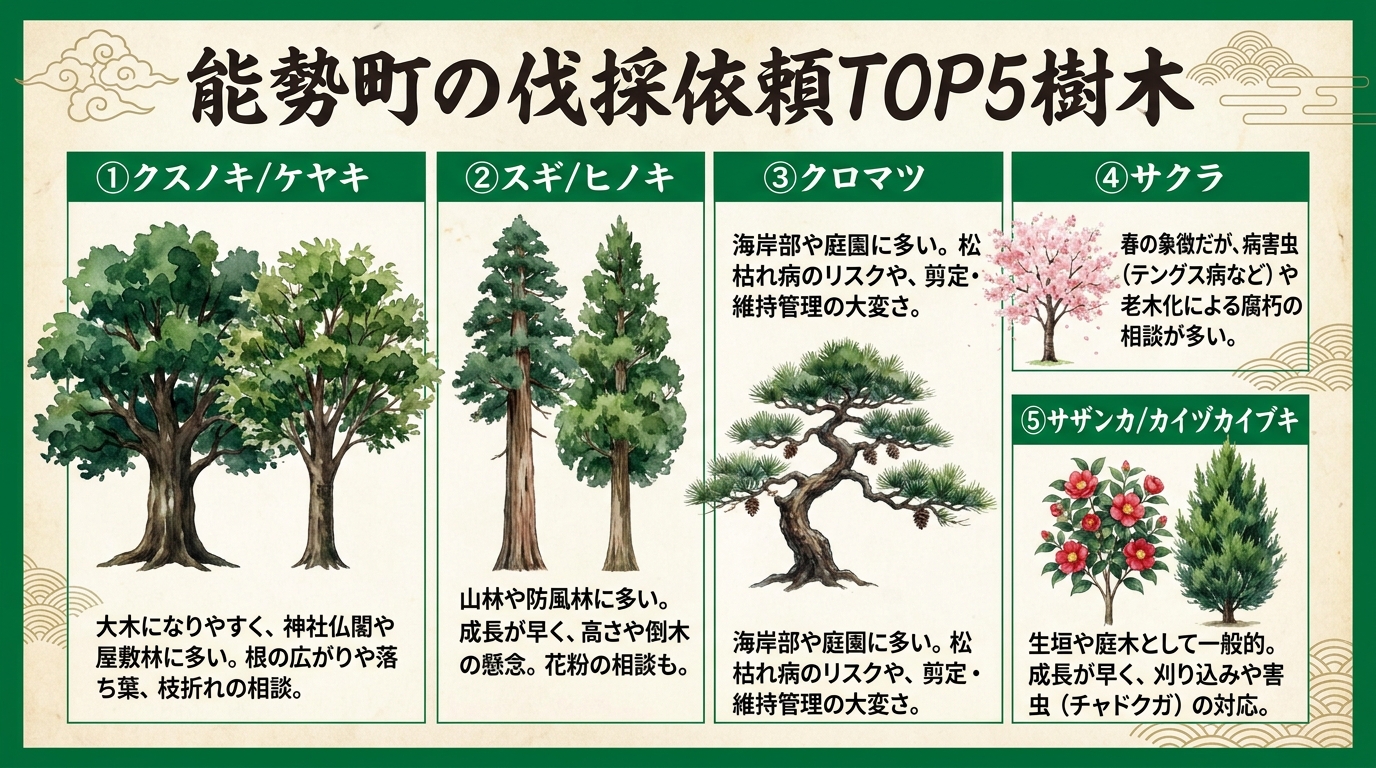 能勢町の伐採依頼が多い樹木TOP5