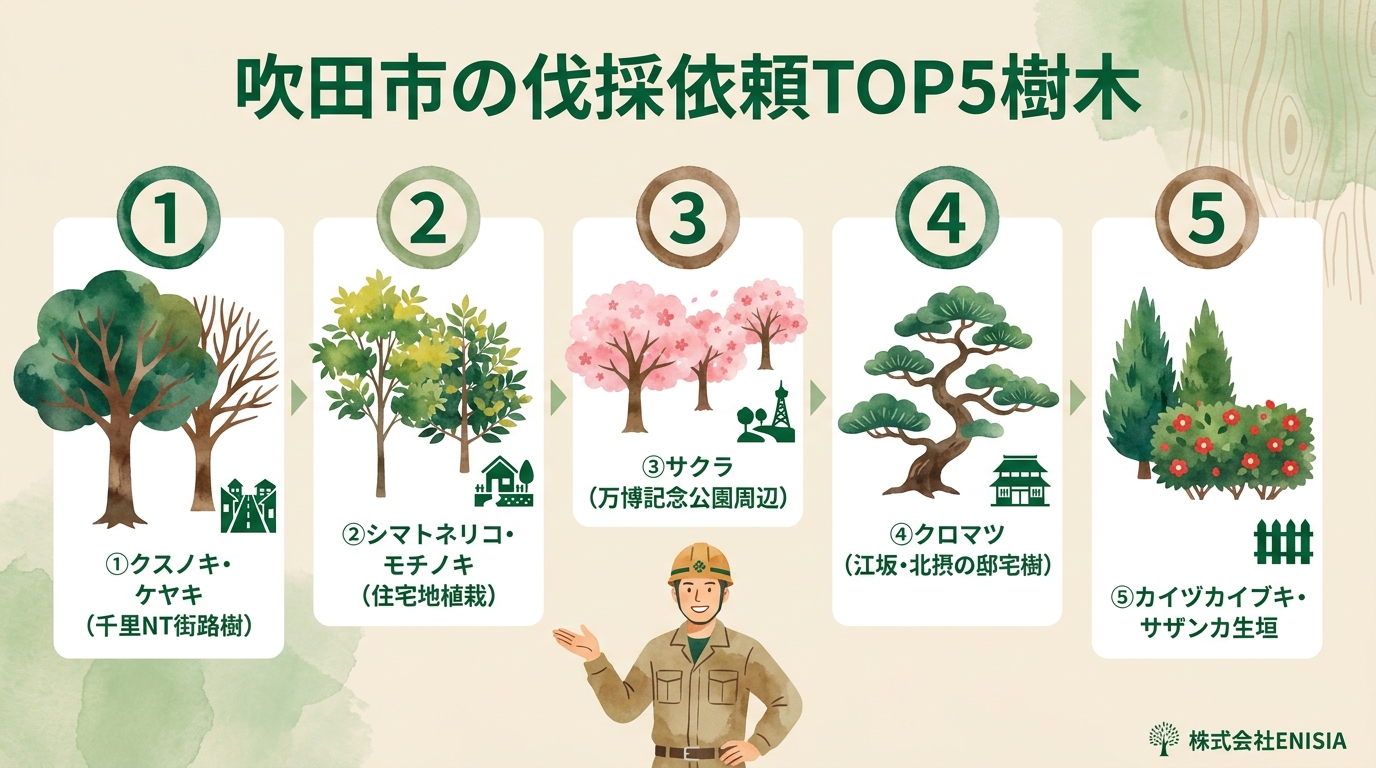 吹田市の伐採依頼が多い樹木TOP5