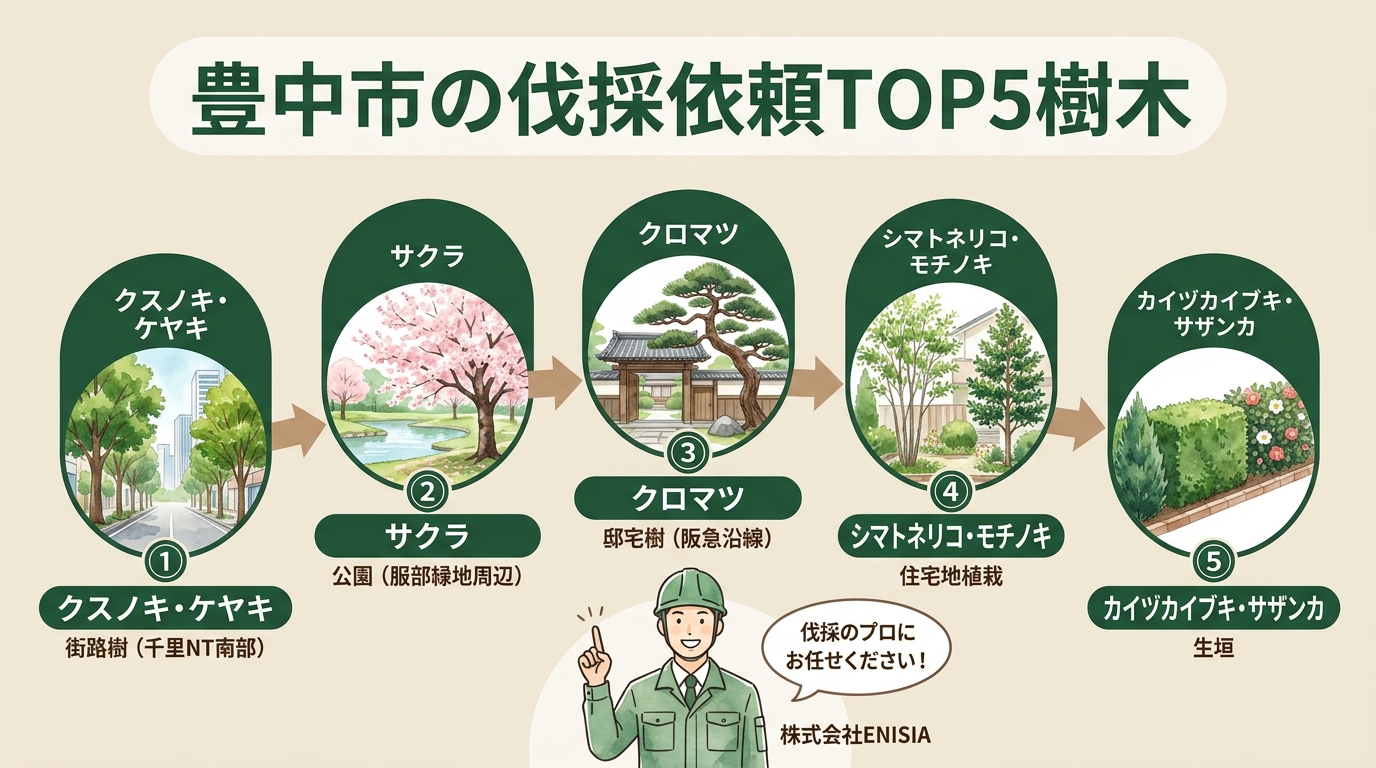 豊中市の伐採依頼が多い樹木TOP5