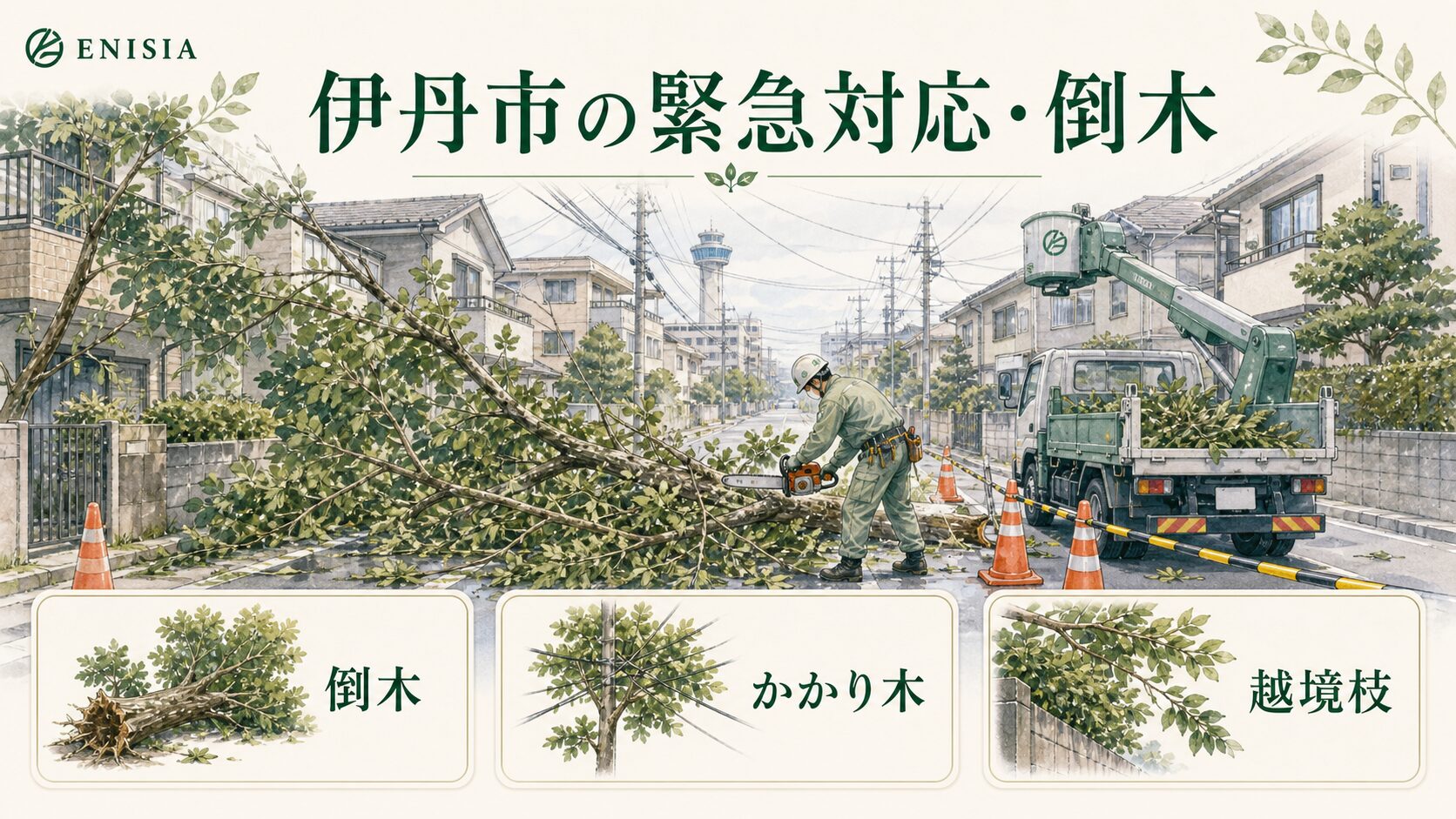 伊丹市の台風・強風による倒木や越境枝の緊急対応