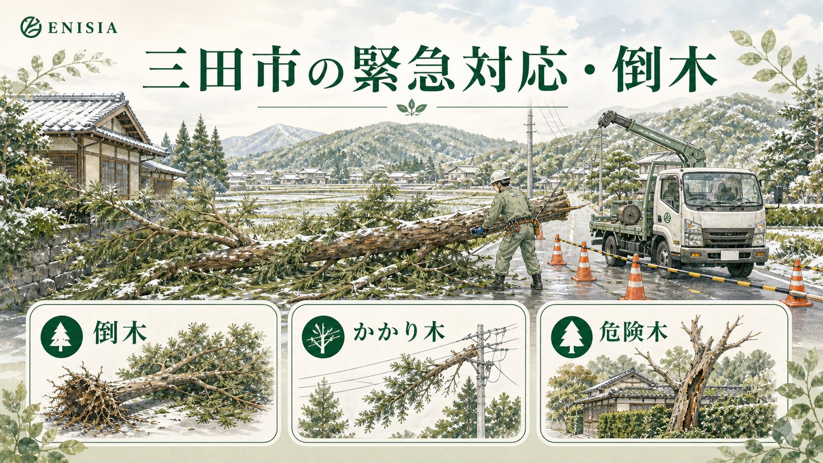 三田市の台風・大雪による倒木や危険木の緊急対応
