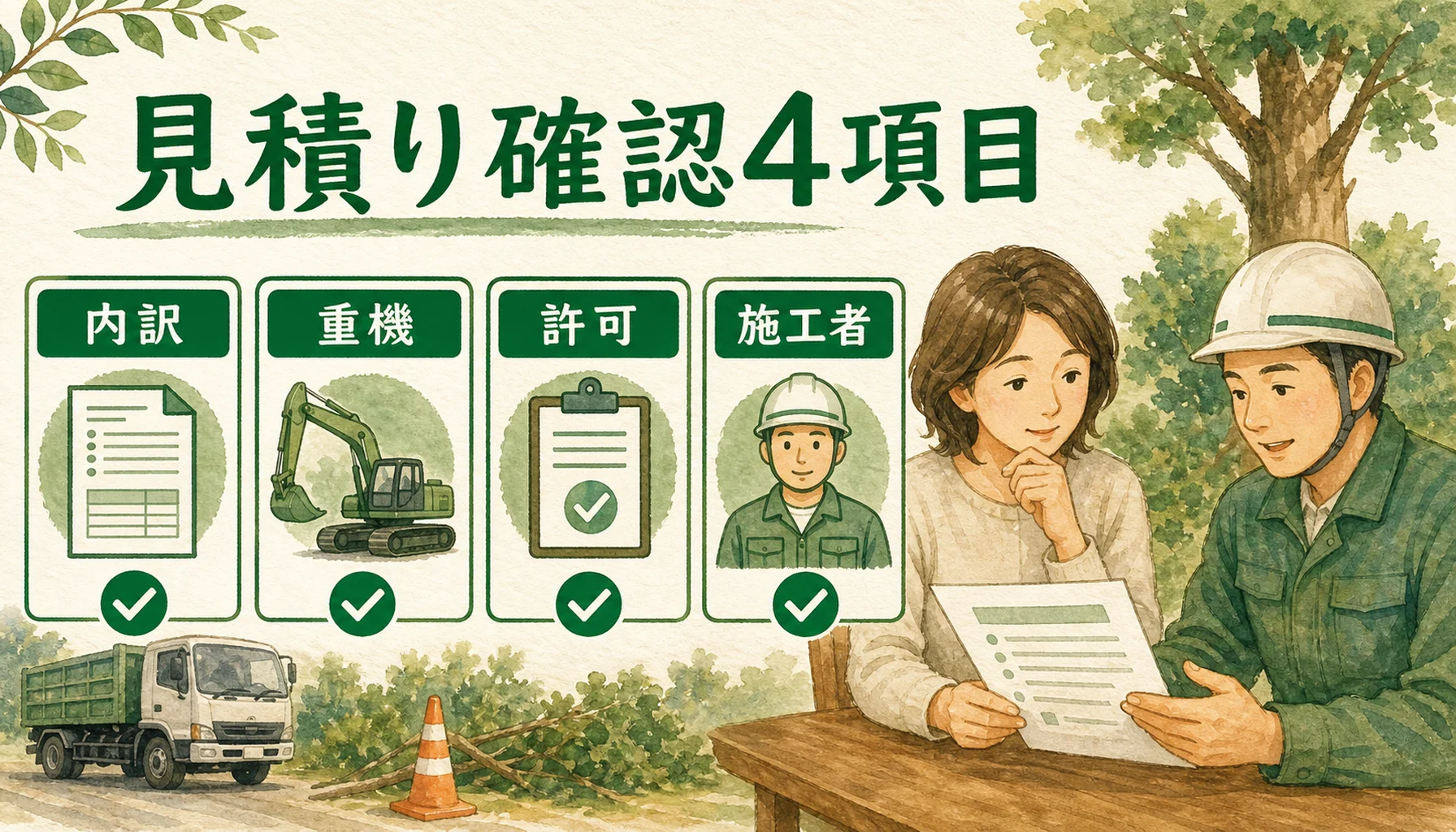 100万円の伐採見積りで確認すべき項目を示す図