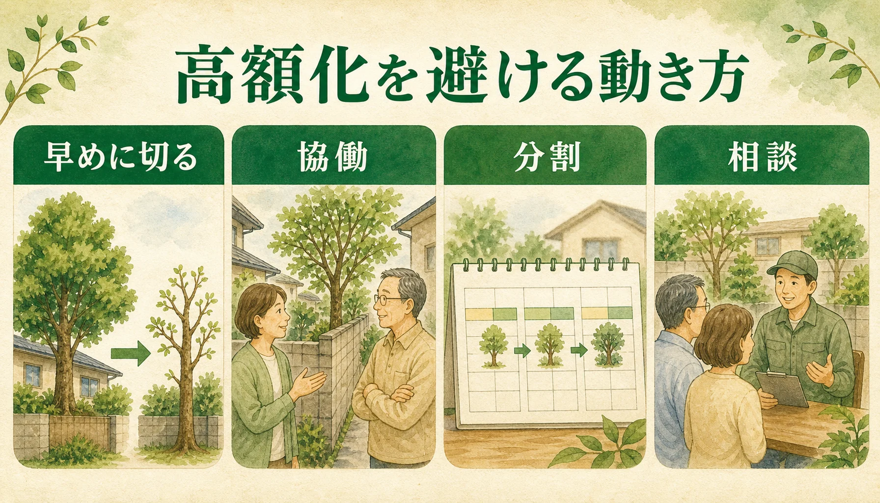 伐採費用の高額化を避ける動き方を示す図