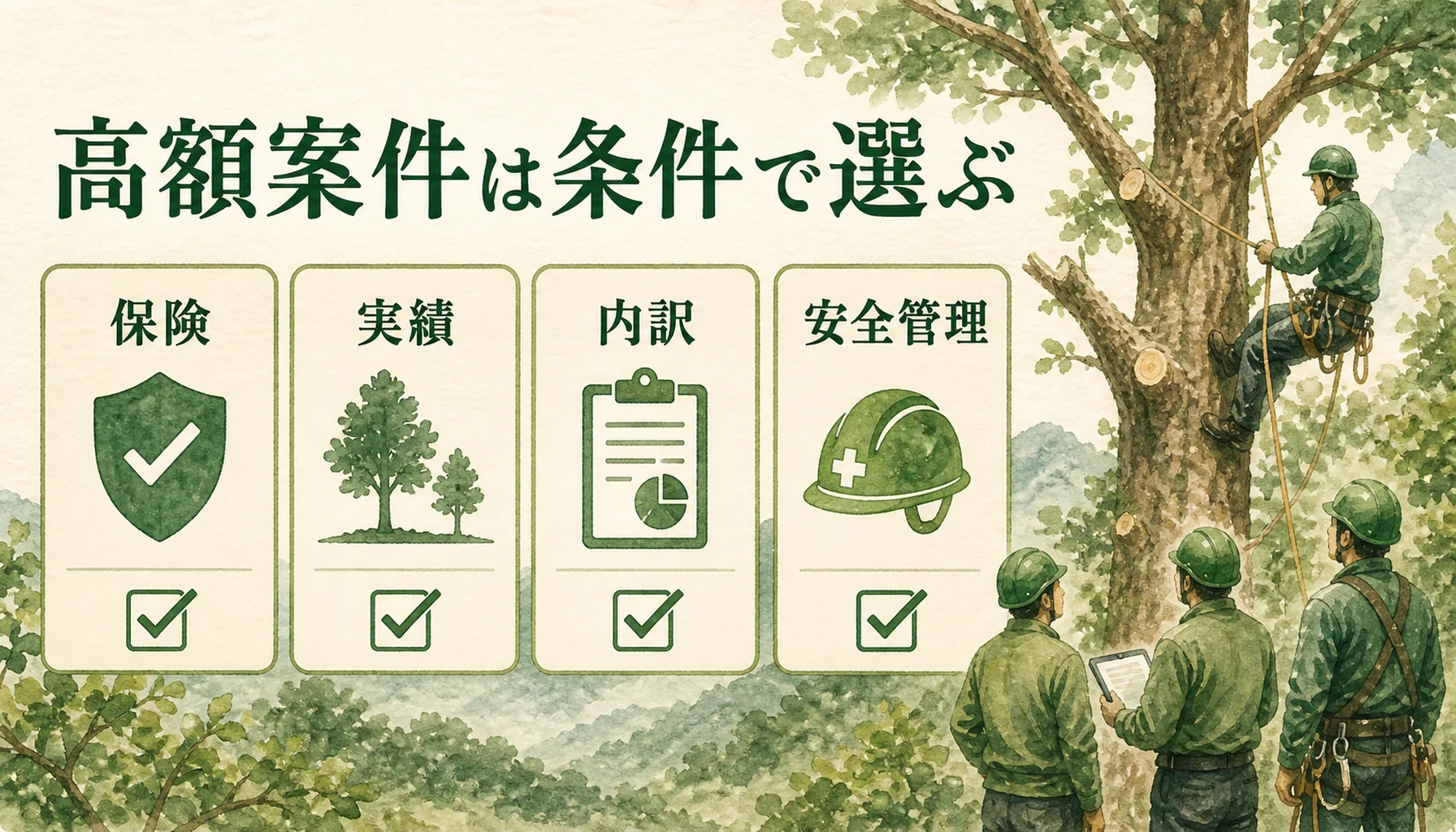 高額伐採案件の業者選びポイントを示す図