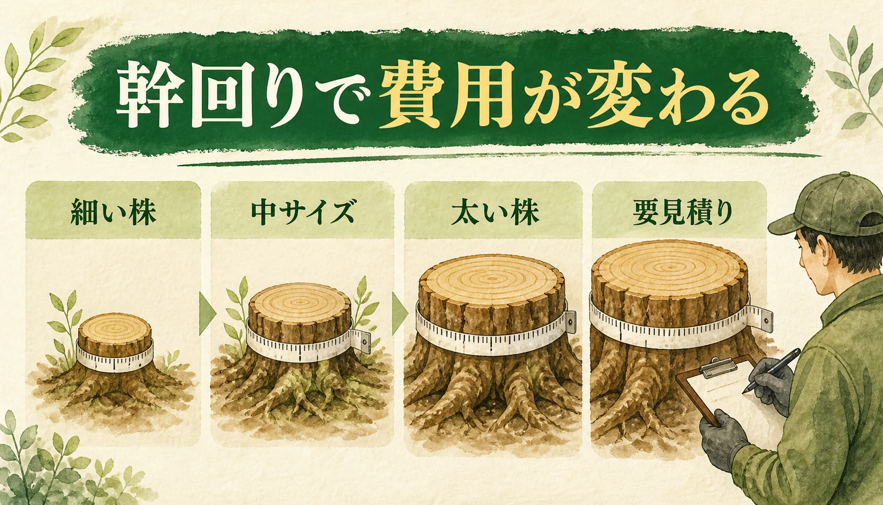 抜根費用が幹回りで変わることを示す図
