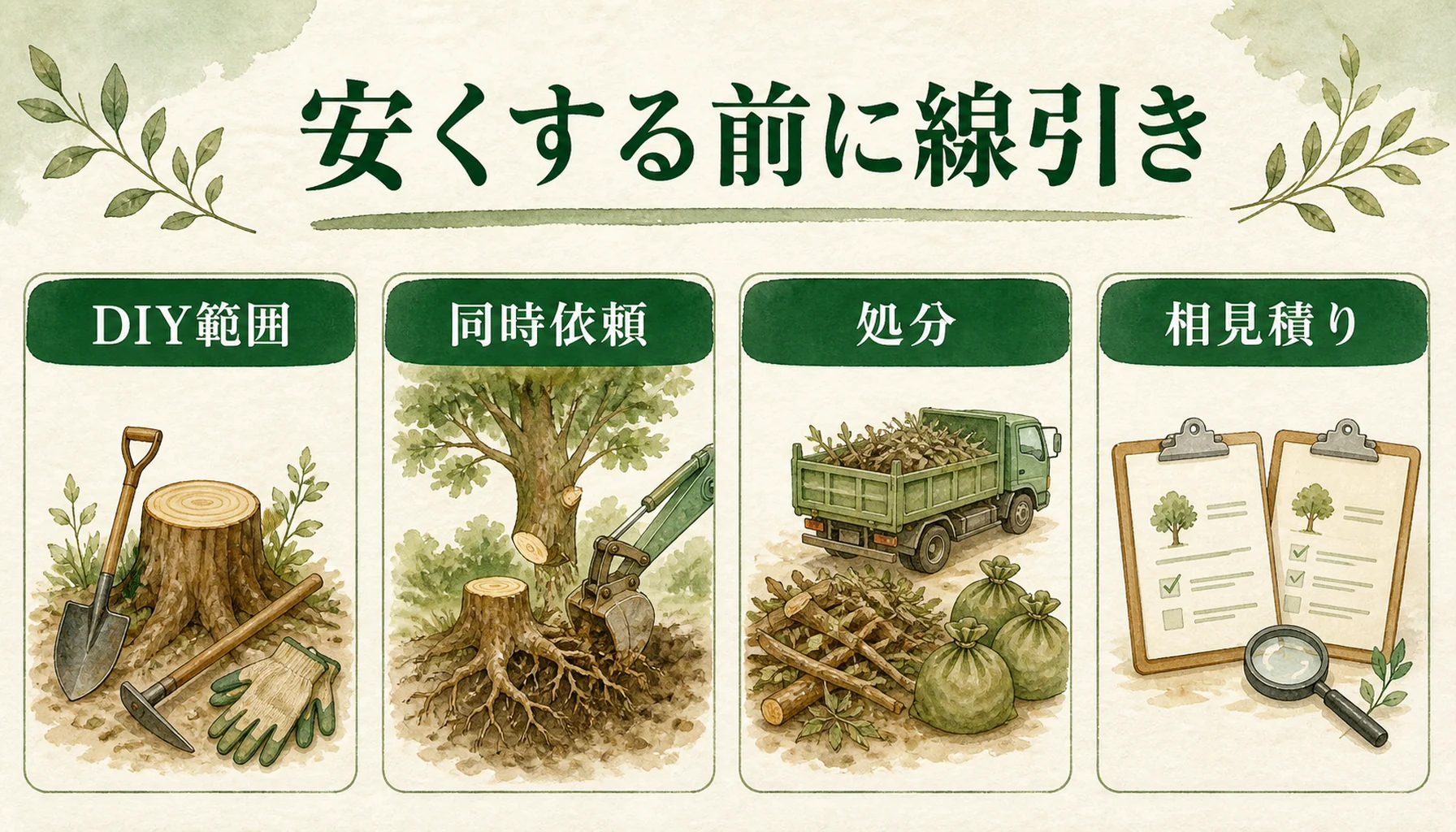 抜根費用を抑える選択肢と線引きを示す図