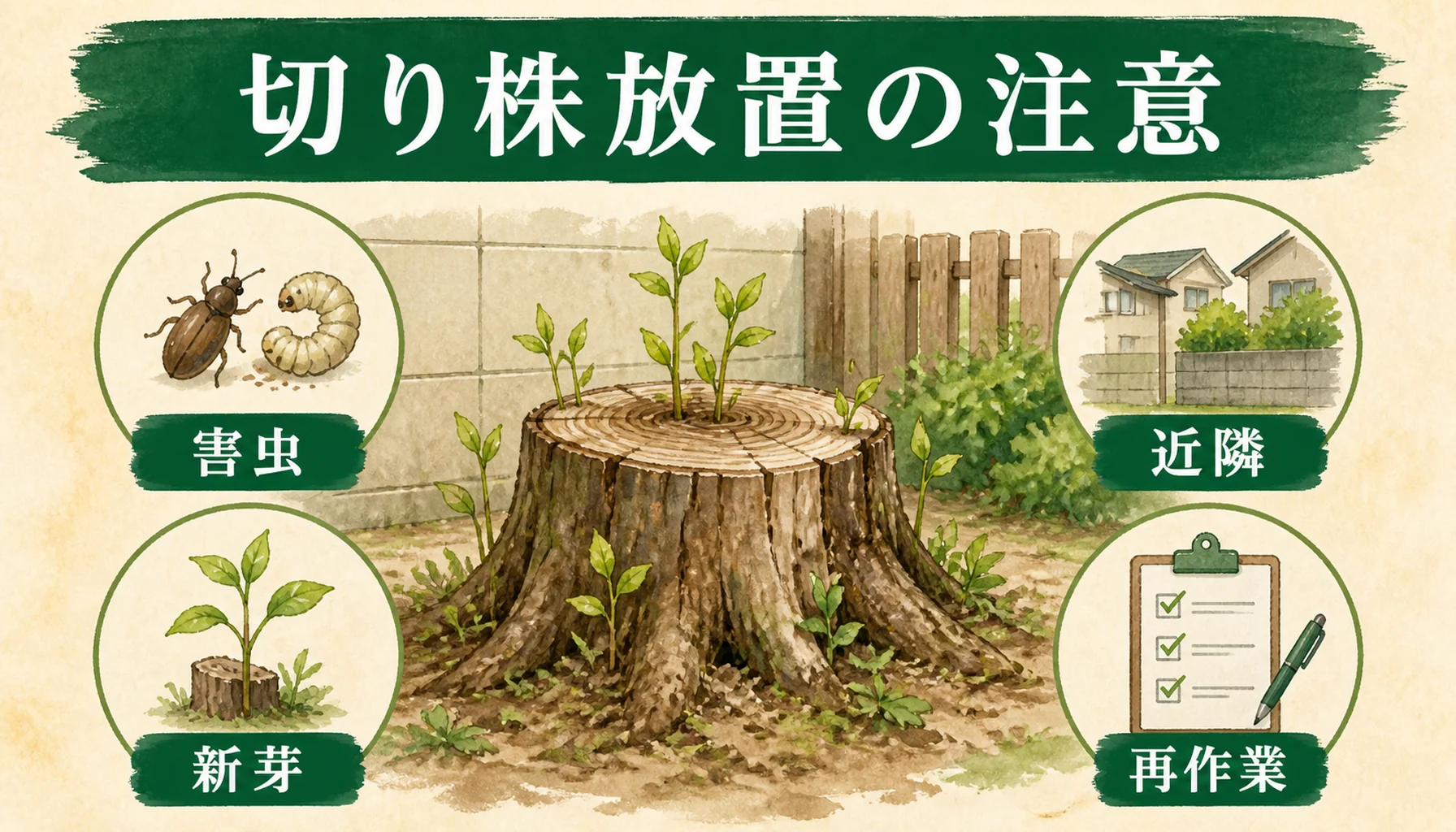 切り株を放置した場合のリスクを示す図