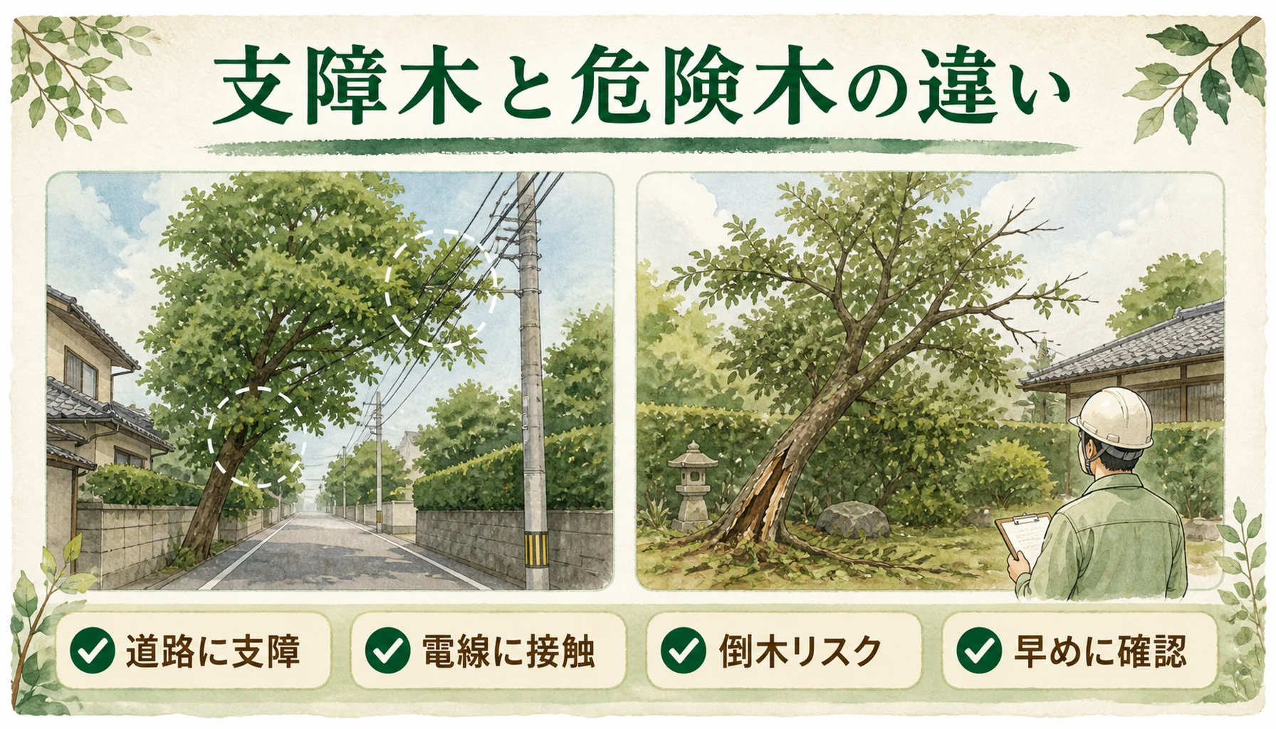 支障木と危険木の違いを示す図解