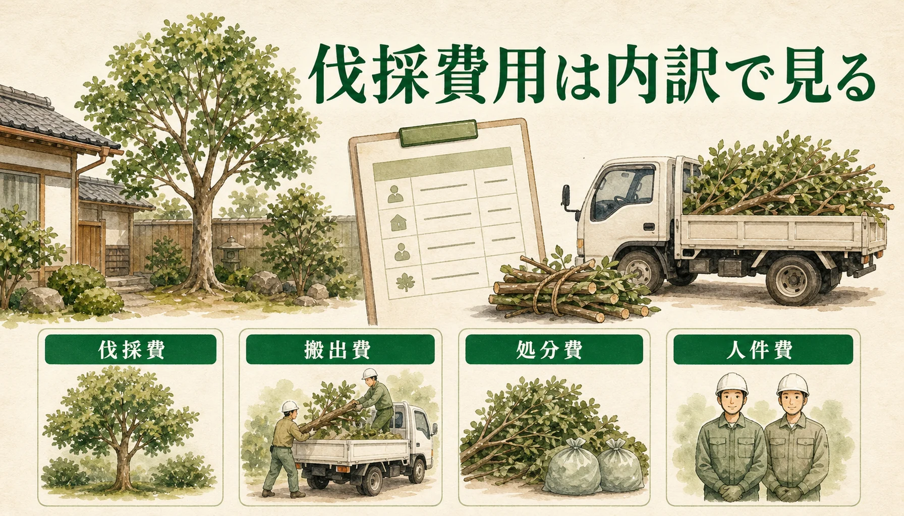 伐採費用を樹高別単価だけでなく内訳で見る図