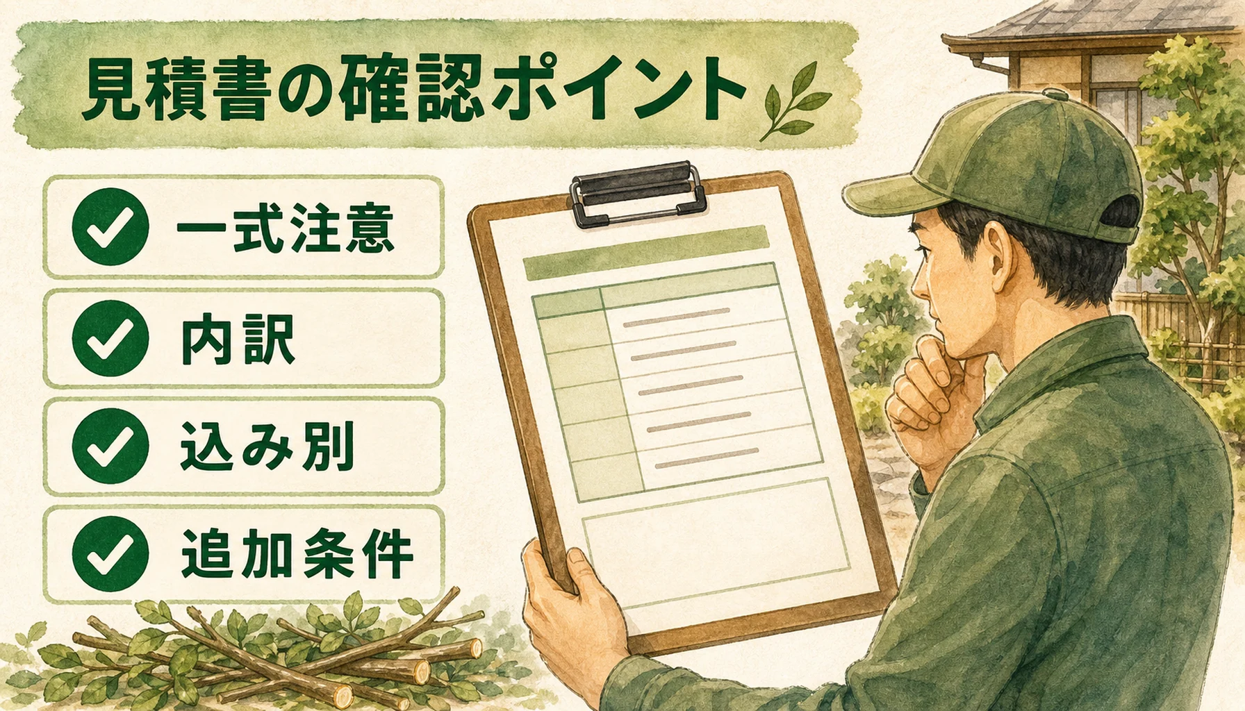 伐採見積書で確認すべき項目を示す図