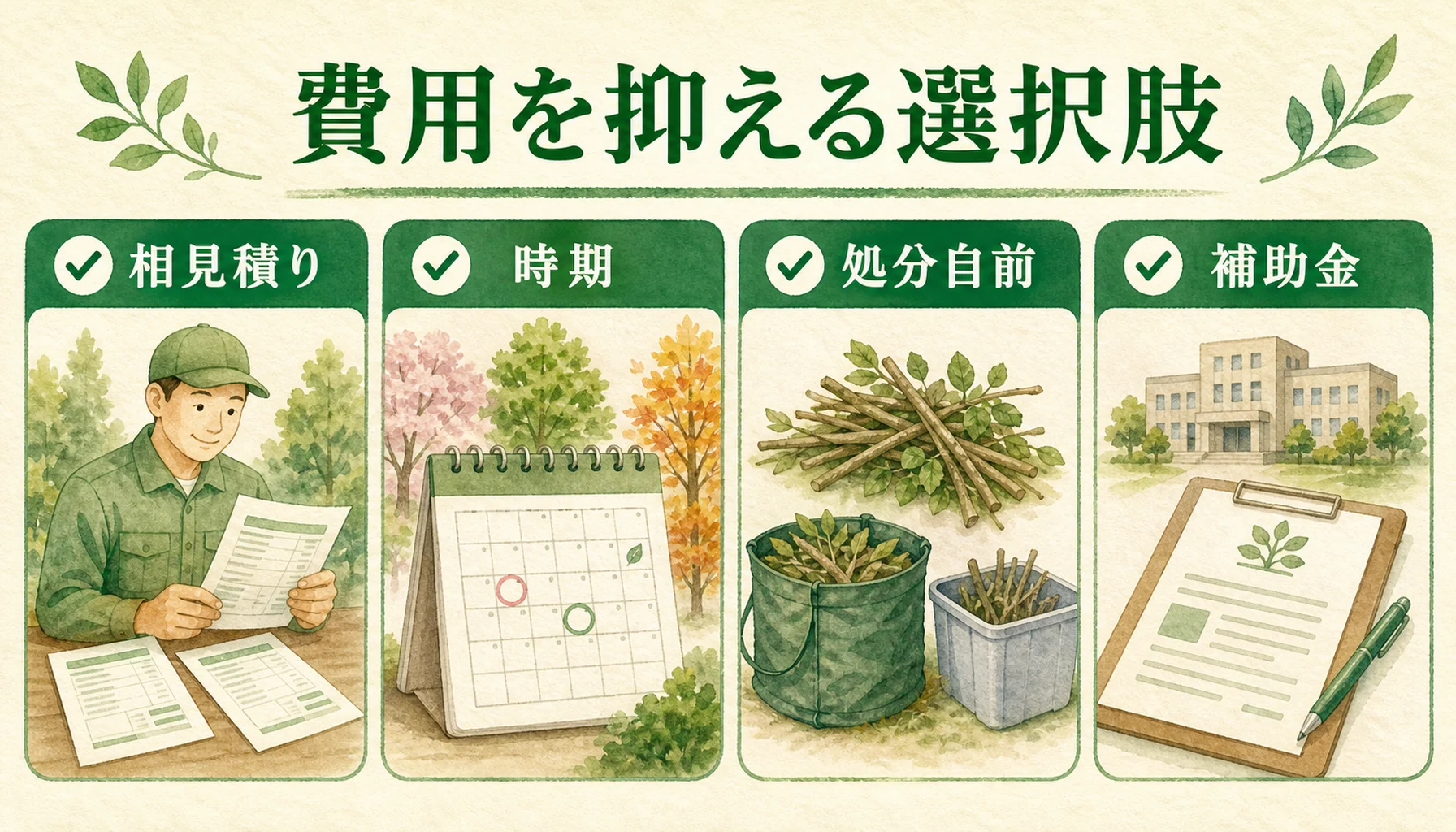 伐採費用を抑える現実的な選択肢を示す図
