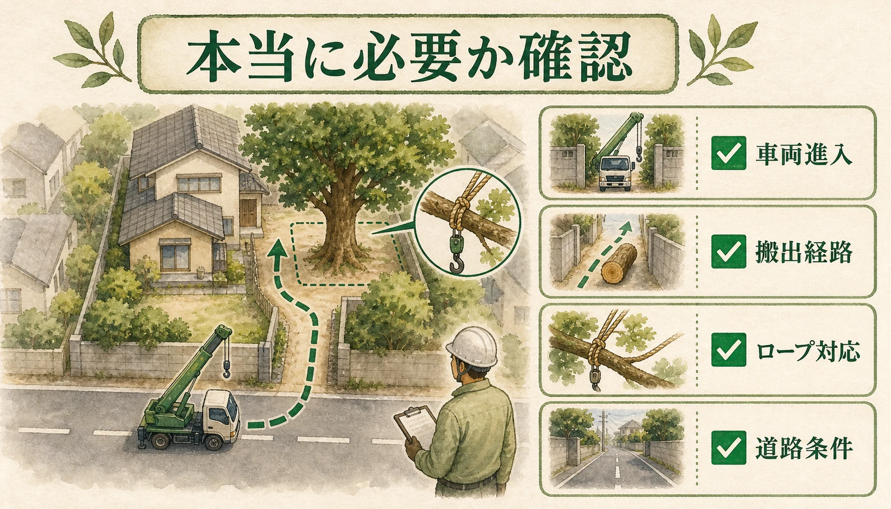 大木伐採でクレーンが本当に必要か判断するポイント