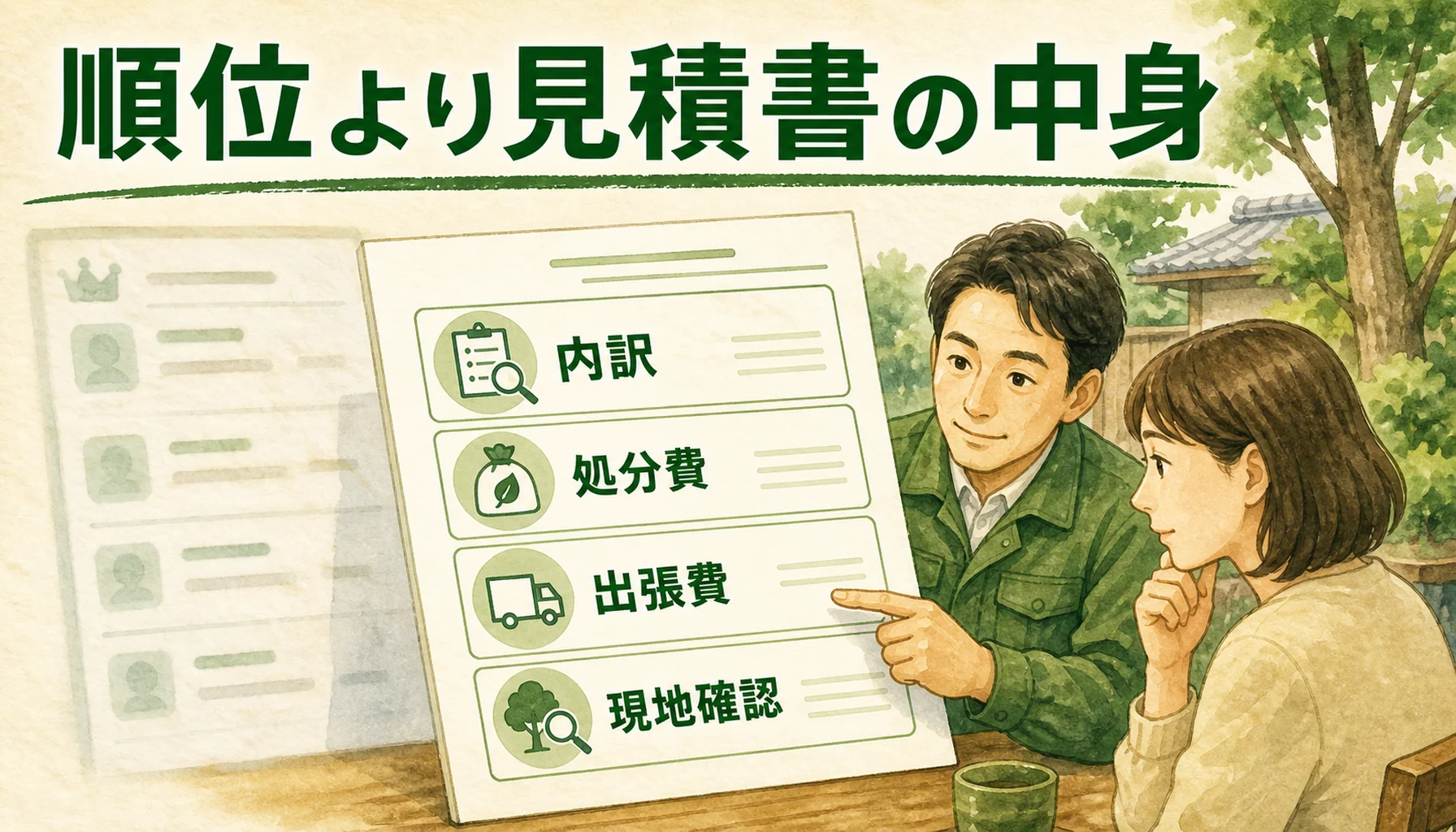 伐採業者ランキングより見積書の中身を確認する図解