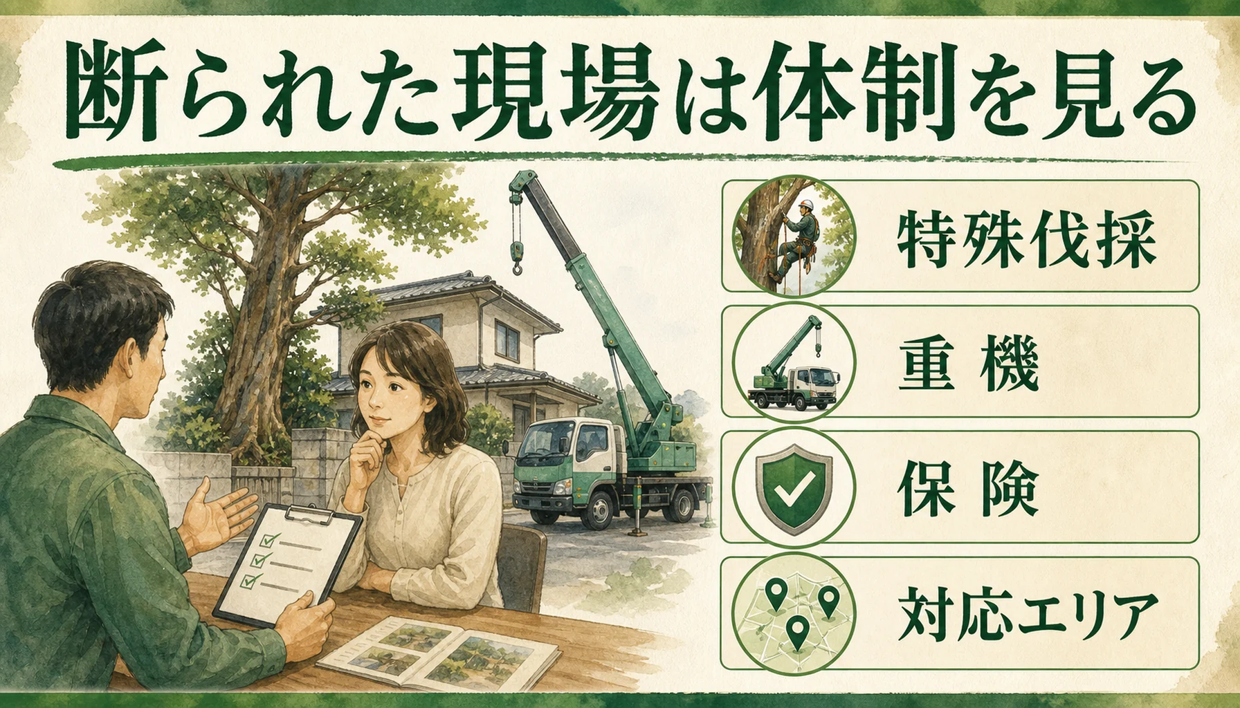 他社に断られた伐採現場で確認すべき施工体制を示す図解