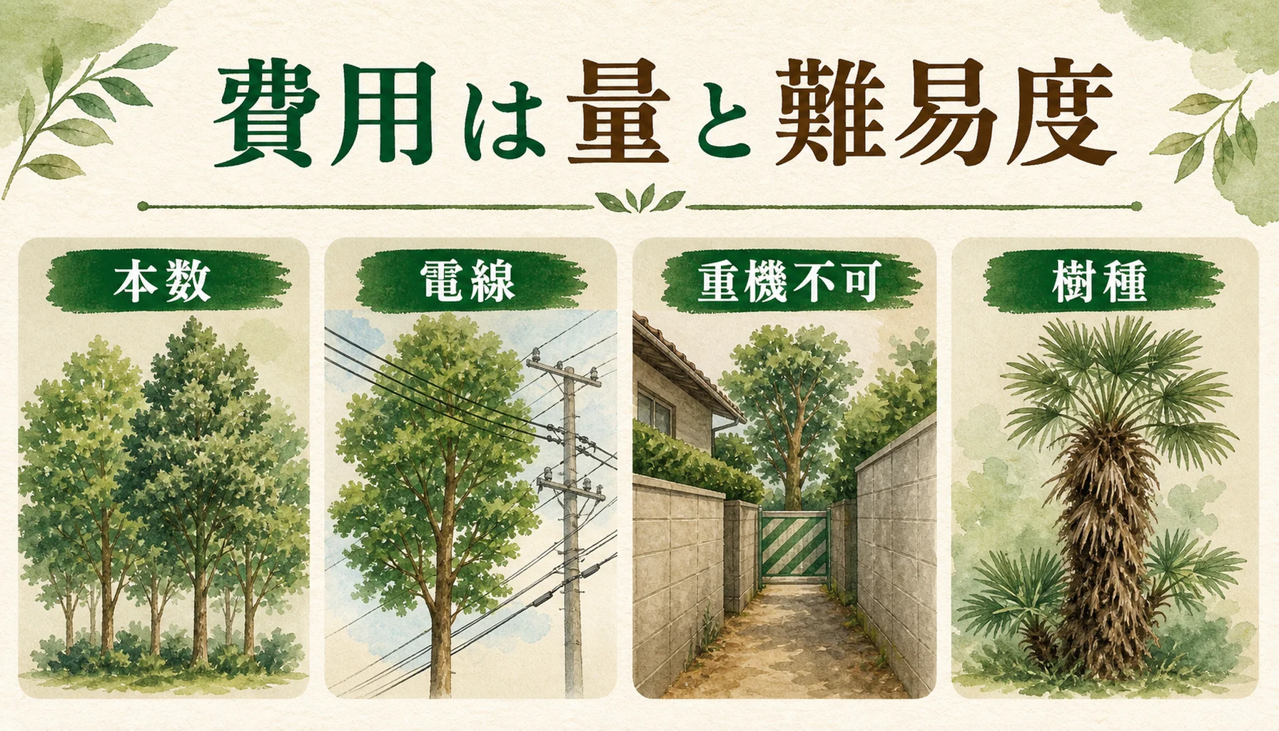 高木伐採費用を上下させる要因を示す図