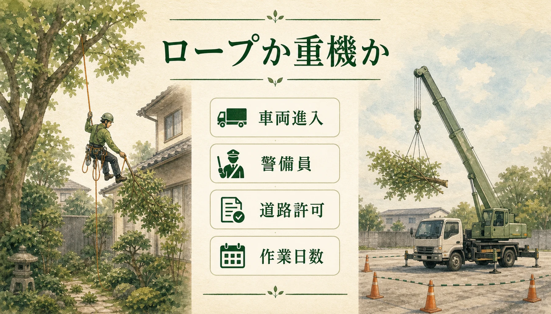 吊るし切りとクレーン伐採の費用判断ポイント