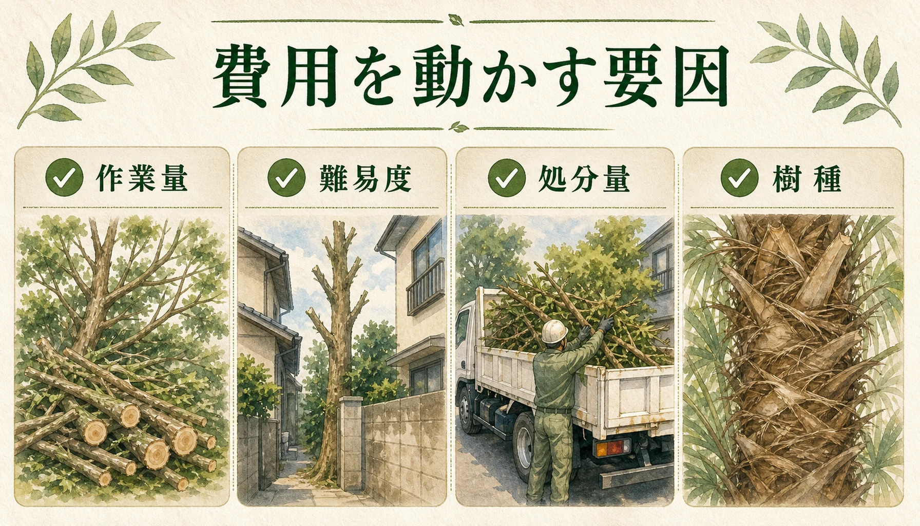 吊るし切り伐採の費用を左右する作業量と難易度