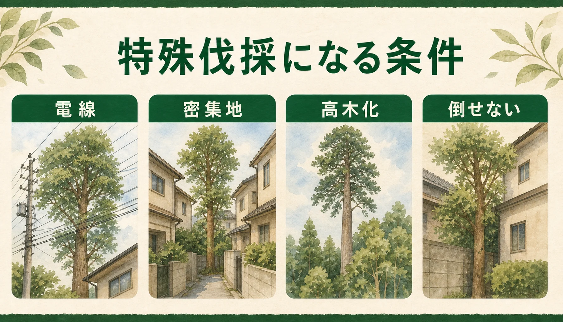 特殊伐採が必要になる現場条件を示す図