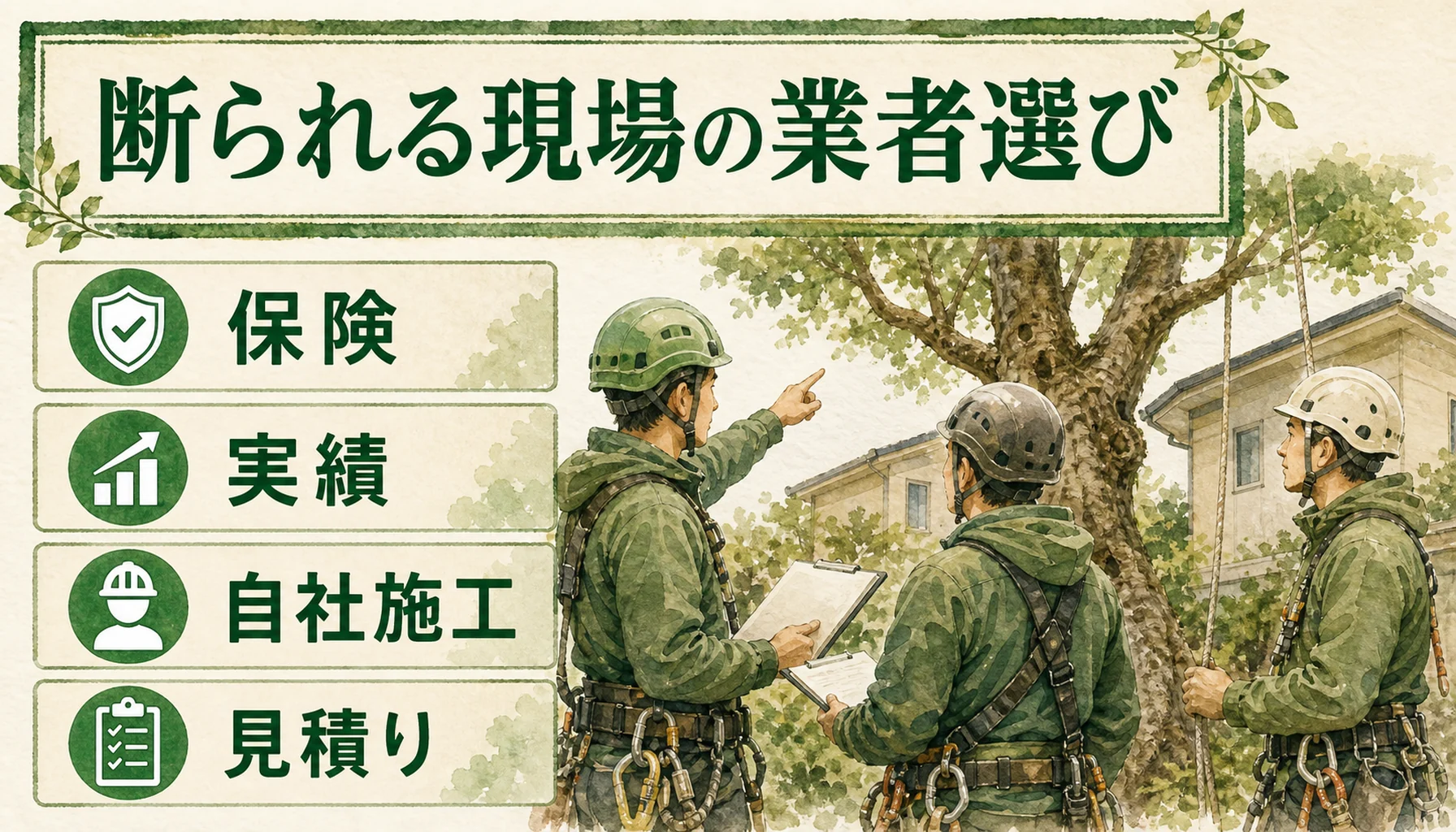 特殊伐採業者を選ぶときの確認ポイントを示す図