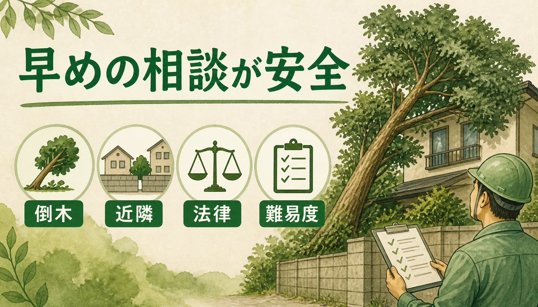 特殊伐採が必要な木を放置するリスクを示す図