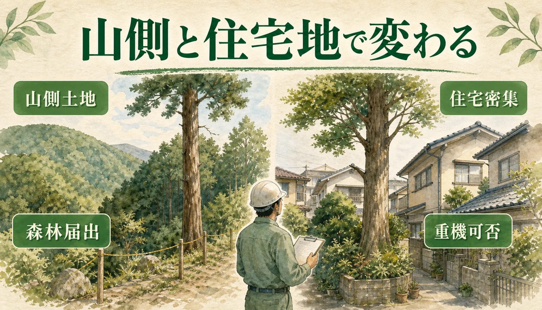 箕面市の伐採記事で、箕面市の山側・住宅地で変わることをわかりやすく示す図解