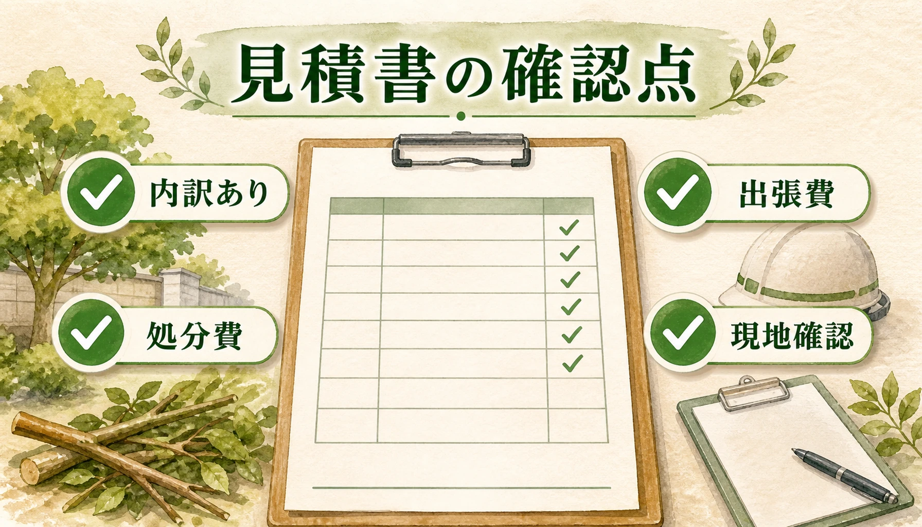 伐採見積書で内訳・処分費・出張費・現地確認を見るポイントの図解