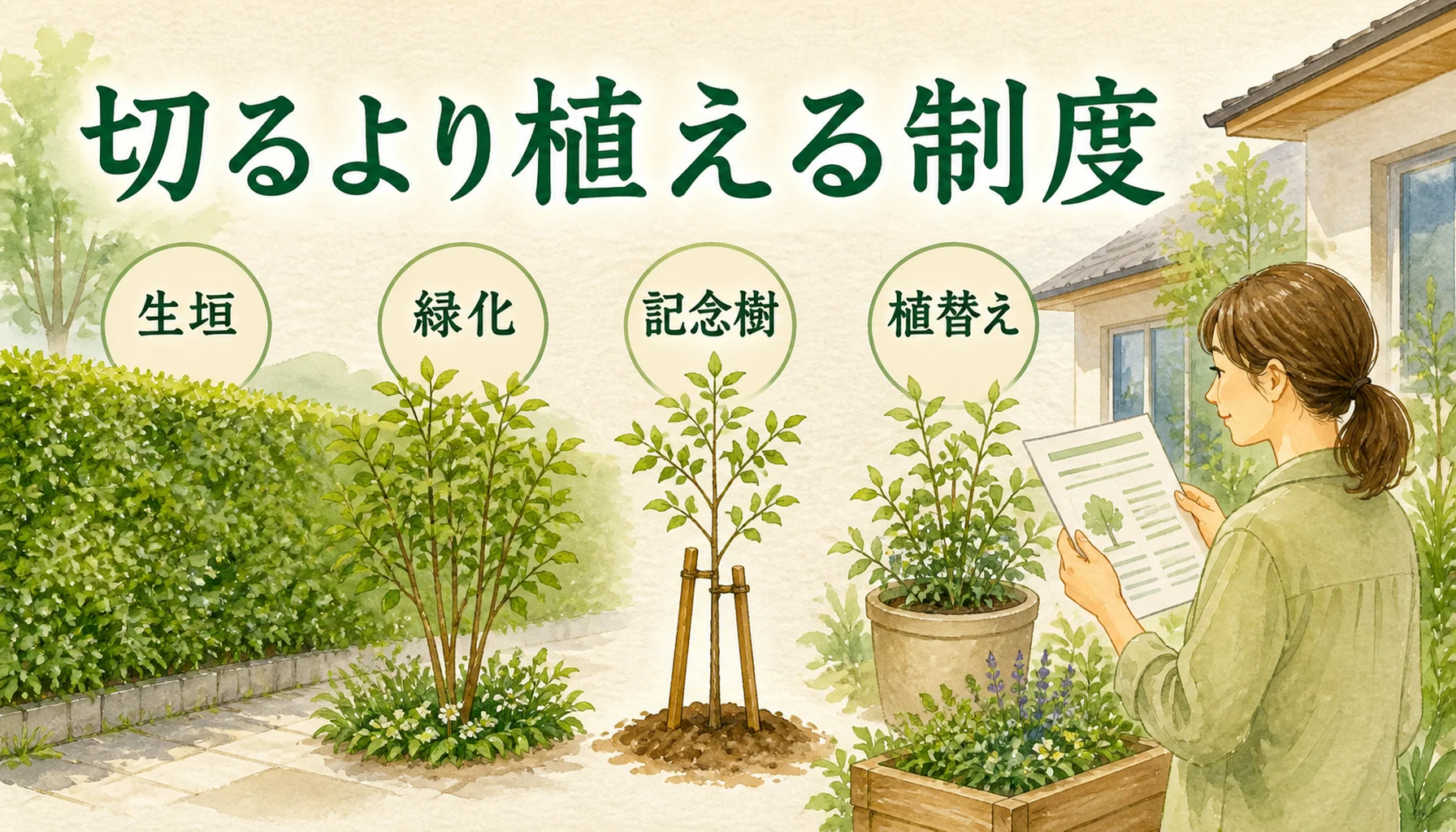 伐採補助より植栽や緑化の助成が多いことを示す図解