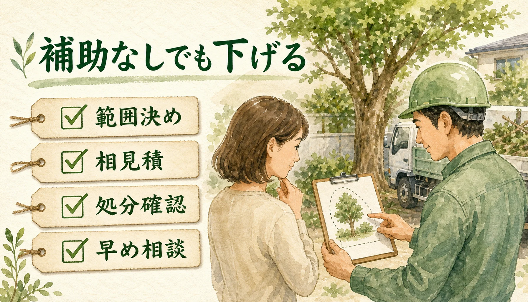 補助金が使えない場合に伐採費用を下げる現実的な方法を示す図解