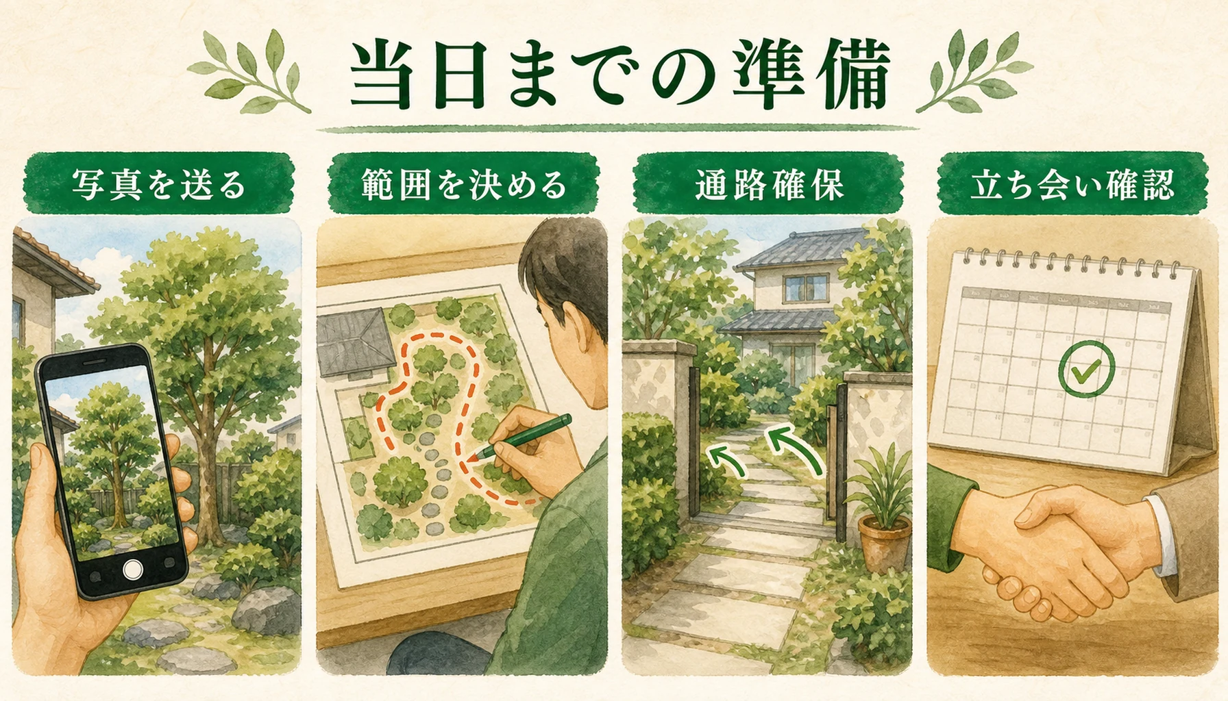 木を切ってもらう前に準備する内容を示した図解