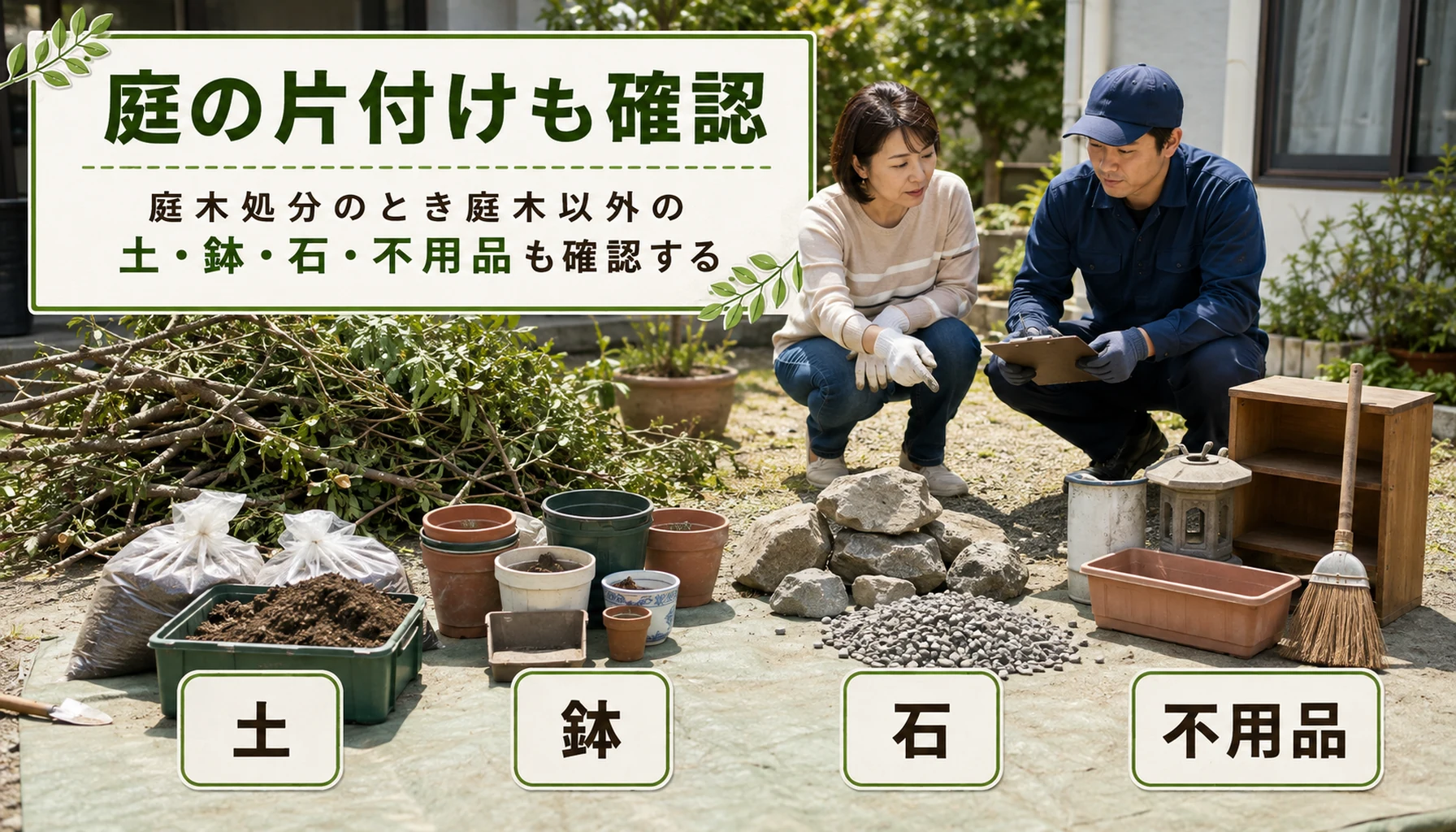 庭木以外の庭の片付け対象を図解